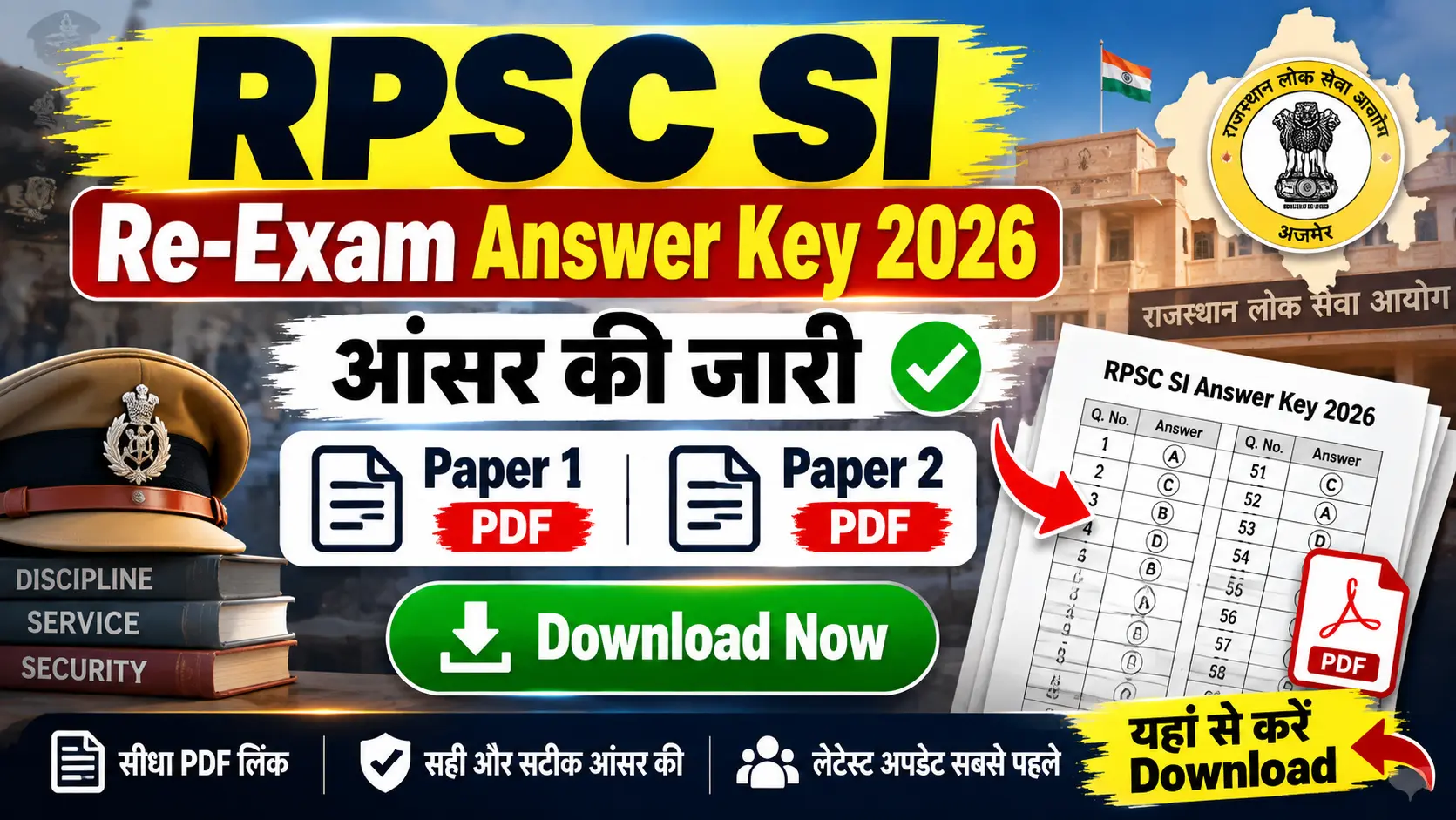 RPSC SI Re-Exam Answer Key 2026